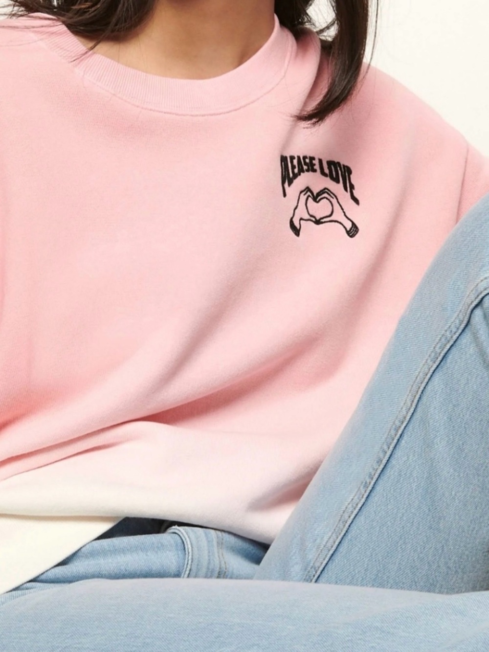 Sandro Pink Pullover with 'Please Love' Graphic